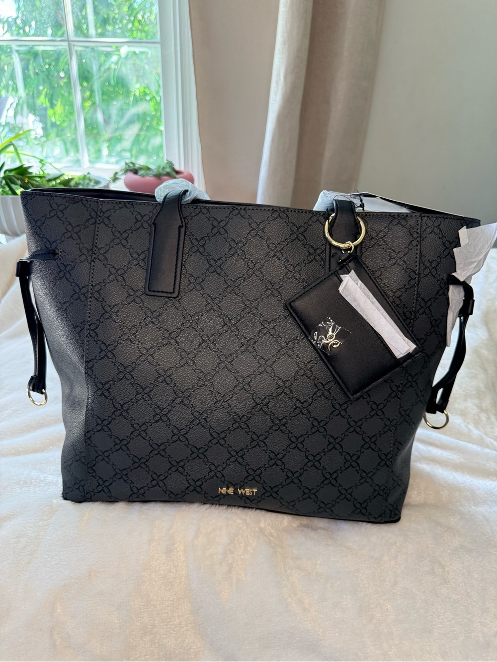 Nine West Black Monogram Tote with Card Holder